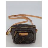 Louis Vuitton Monogram Canvas Crossbody Bag With Tan Leather Strap