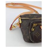Louis Vuitton Monogram Canvas Crossbody Bag With Tan Leather Strap