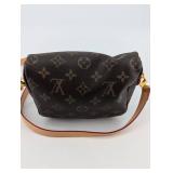 Louis Vuitton Monogram Canvas Crossbody Bag With Tan Leather Strap