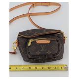 Louis Vuitton Monogram Canvas Crossbody Bag With Tan Leather Strap