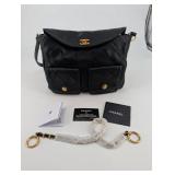 Chanel Black Quilted Leather Shoulder Bag with Gold CC Turn-Lock & 2 Front Pockets