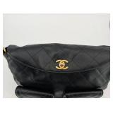 Chanel Black Quilted Leather Shoulder Bag with Gold CC Turn-Lock & 2 Front Pockets