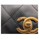 Chanel Black Quilted Leather Shoulder Bag with Gold CC Turn-Lock & 2 Front Pockets