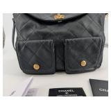 Chanel Black Quilted Leather Shoulder Bag with Gold CC Turn-Lock & 2 Front Pockets