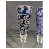 Michael Weeks 2005 Blue Frosted Etched Champagne Flutes - Set of 2