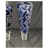 Michael Weeks 2005 Blue Frosted Etched Champagne Flutes - Set of 2