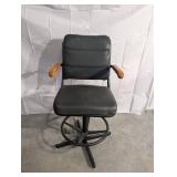 Black Vinyl Bar Stool With Wood Arm Rests, Foot Ring, Four-Point Base