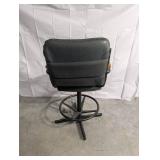 Black Vinyl Bar Stool With Wood Arm Rests, Foot Ring, Four-Point Base