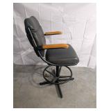 Black Vinyl Bar Stool With Wood Arm Rests, Foot Ring, Four-Point Base