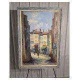 City Street Landscape by Paul Dubois - Framed Oil Painting 40 x 28 in