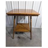 Oak End Table with Lower Shelf - Turned Legs, Vintage 28in L x 18in D