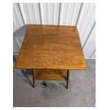 Oak End Table with Lower Shelf - Turned Legs, Vintage 28in L x 18in D