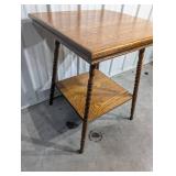 Oak End Table with Lower Shelf - Turned Legs, Vintage 28in L x 18in D