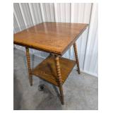 Oak End Table with Lower Shelf - Turned Legs, Vintage 28in L x 18in D