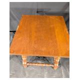 Antique Oak End Table with Turned Legs and Lower Stretchers