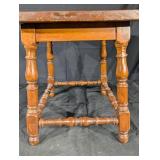 Antique Oak End Table with Turned Legs and Lower Stretchers