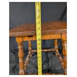 Antique Oak End Table with Turned Legs and Lower Stretchers