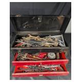 Assorted Hand Tools in Red 3-Drawer Chest with Wrenches, Pliers & Sockets