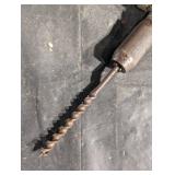 Vintage Hand Drill Brace with Wooden Grip and Long Auger Bit - Made in USA