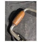 Vintage Hand Drill Brace with Wooden Grip and Long Auger Bit - Made in USA