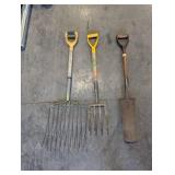 Garden Tools Set - Rake, 4-Tine Fork & Shovel