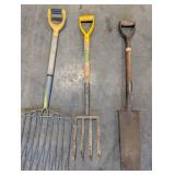 Garden Tools Set - Rake, 4-Tine Fork & Shovel