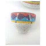 Speckled Ceramic Bowl Set with Nested Cup - Colorful Rim Pattern, 2-Piece