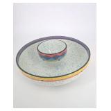 Speckled Ceramic Bowl Set with Nested Cup - Colorful Rim Pattern, 2-Piece