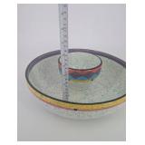 Speckled Ceramic Bowl Set with Nested Cup - Colorful Rim Pattern, 2-Piece