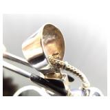 .925 Sterling Silver Abalone and Black Pearl Cross Pendant and Thick Necklace