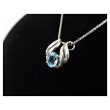 .925 Sterling Silver Topaz Crystal Slider Pendant Necklace