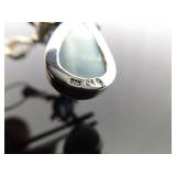 .925 Sterling Silver Larimar and Topaz Turtle Dangle Pendant Necklace