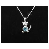 .925 Sterling Silver Topaz Cat Pendant Necklace