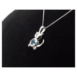 .925 Sterling Silver Topaz Cat Pendant Necklace
