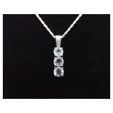 .925 Sterling Silver Stacked Topaz Crystal Pendant Necklace
