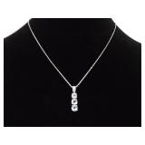 .925 Sterling Silver Stacked Topaz Crystal Pendant Necklace