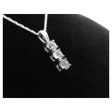 .925 Sterling Silver Stacked Topaz Crystal Pendant Necklace