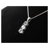 .925 Sterling Silver Stacked Topaz Crystal Pendant Necklace