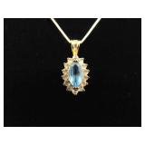 .925 Sterling Silver Marquise Topaz Crystal Vermeil Pendant Necklace