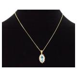 .925 Sterling Silver Marquise Topaz Crystal Vermeil Pendant Necklace
