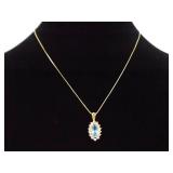 .925 Sterling Silver Marquise Topaz Crystal Vermeil Pendant Necklace