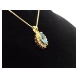 .925 Sterling Silver Marquise Topaz Crystal Vermeil Pendant Necklace