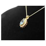 .925 Sterling Silver Marquise Topaz Crystal Vermeil Pendant Necklace