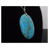 .925 Sterling Silver Large Turquoise Stone Statement Pendant Necklace