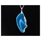 .925 Sterling Silver Blue Agate Pendant Necklace