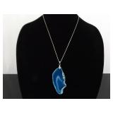 .925 Sterling Silver Blue Agate Pendant Necklace