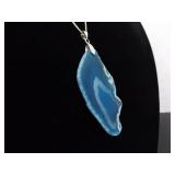 .925 Sterling Silver Blue Agate Pendant Necklace