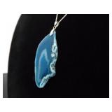.925 Sterling Silver Blue Agate Pendant Necklace
