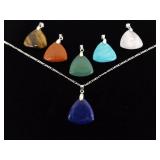 .925 Sterling Silver Semi Precious Stone Set Pendant Necklace