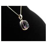 .925 Sterling Silver Mystic Amethyst Crystal Pendant Necklace